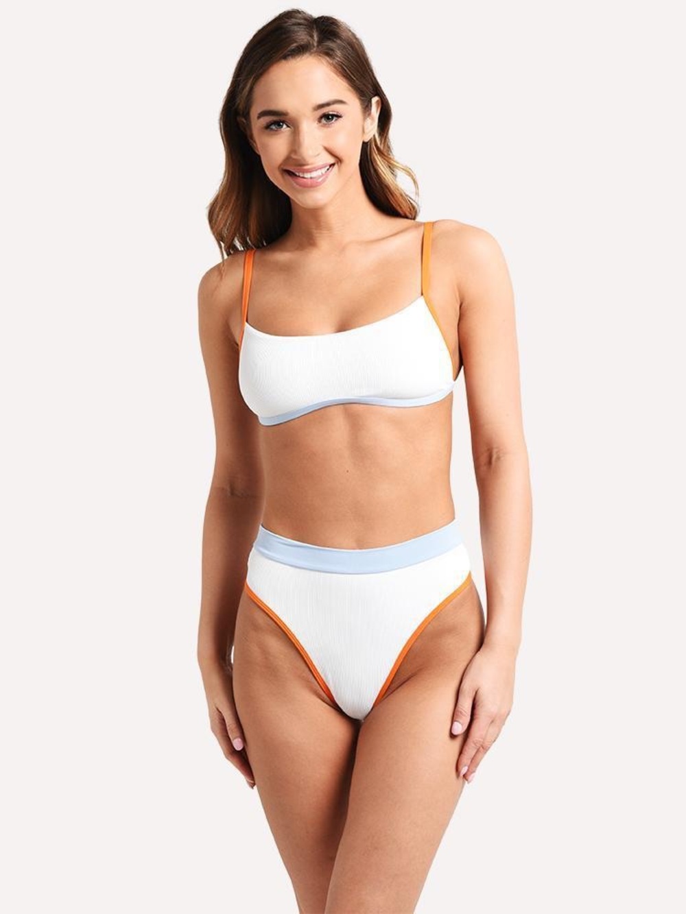 L*Space Gemma Bikini Top & Frenchi Bottom Set White Orange Blue M NWT